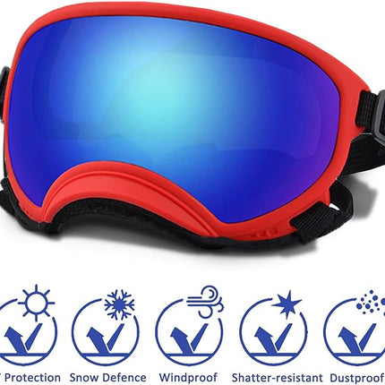 Large Dog Sunglasses with Adjustable Strap UV Protection, Winproof Puppy Sunglasses, Suitable for Medium-Large Pet Glasses, Dogs Eyes Soft Goggles, RedBlue
