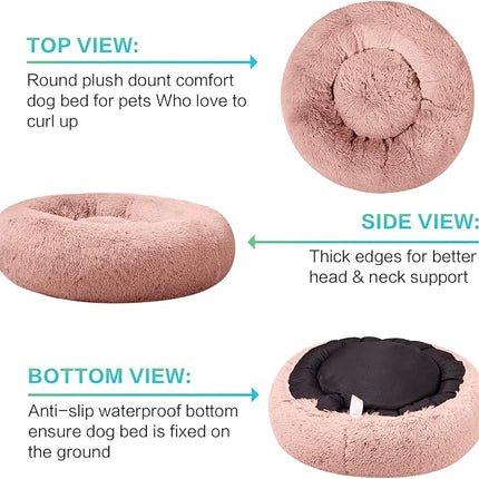 SAVFOX Plush Calming Dog Beds, Donut Dog Bed for Small Dogs, Medium, Large & X-Large, Comfy Cuddler Dog Bed and Cat Bed in Faux Fur, Washable Dog Bed, Multiple Sizes XS-XXL