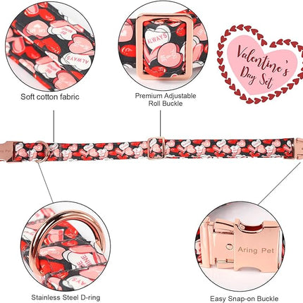 ARING PET Valentine's Day Dog Collar with Bow, Cute Black Heart Pets Detachable Bow Tie Collars for Puppy Small Medium Large Girl Boy Dogs-L