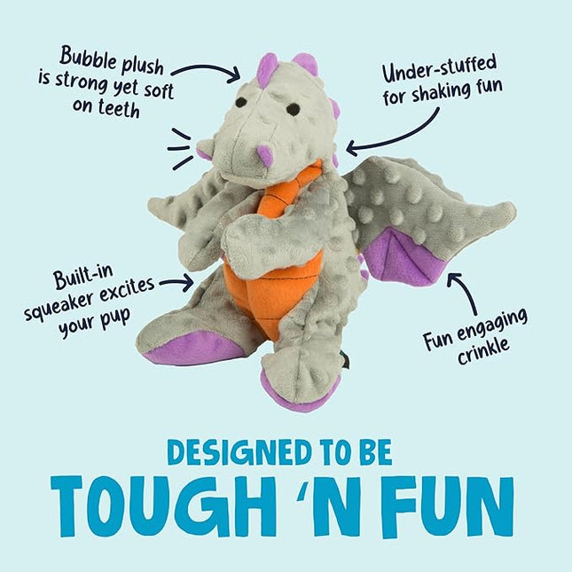 goDog Dragons Squeaky Plush Dog Toy with Chew Guard Technology, Durable Fabric & Squeaker for Active Play, Gray, Large