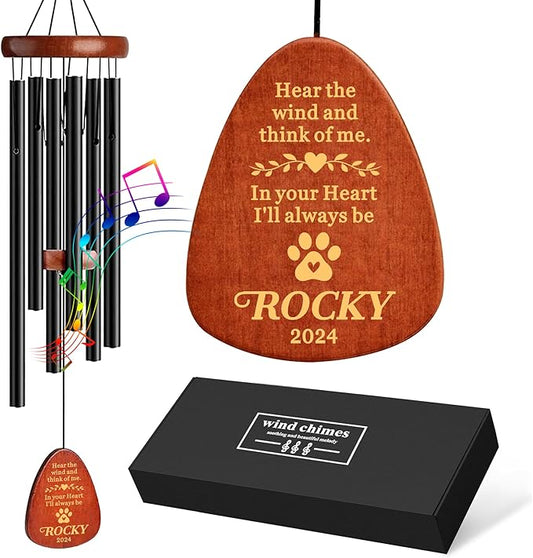 Personalized Dog Memorial Gifts for Loss of Dog Pet Memorial Gifts for Dogs Memorial Wind Chimes for Loss of Loved One Dogs Sympathy Bereavement Gift Wind Chimes for Outside 25.5''(Design 2, Black)
