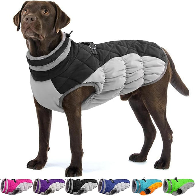 Large Dog Coat, XXLarge Dog Winter Coat, Waterproof Pet Jacket with Back Zipper,Extra Large Pet Coats, Warm Fleece Jacket with D-Ring, Windproof Winter Clothes Golden Retriever,Black,XXL