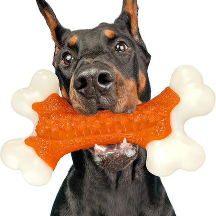 Dog Toys for Aggressive Chewers Large Breed, Tough Bones, Nylon Puppy Teething Chew Toys Medium Dogs, Heavy Duty Peanut Butter Flavor Toys