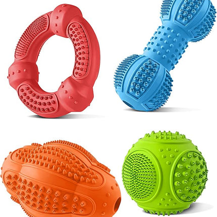 Dog Chew Toys 4 Pack, Dog Toys for Aggressive Chewers Small Medium Large Breed, Multifunctional Teeth Cleaning and Gum Massage, Tough Dog Toys with Natural Rubber for Puppy and Medium Large Dog