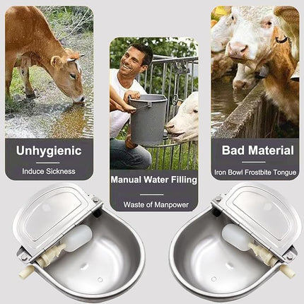 Automatic Dog Water Bowl Dispenser with Float Valve, 304 Stainless Steel Livestock Water Dispenser for Dog Horse Goat Pig Cow Livestock Water Bowl Kit Automatic Horse Waterer Bowl with Pipe Hose
