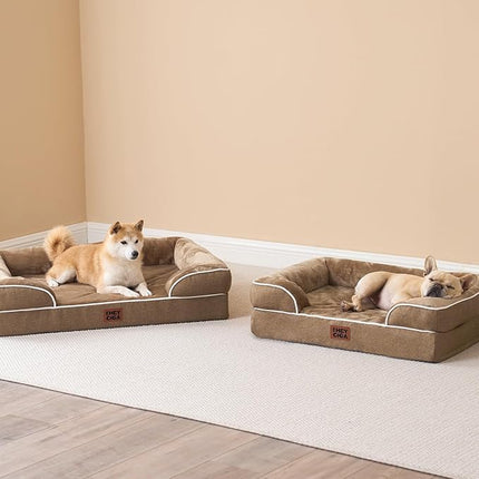 EHEYCIGA Orthopedic Dog Bed for Medium Dogs, Waterproof Memory Foam Medium Dog Beds with Sides, Non-Slip Bottom and Egg-Crate Foam Pet Couch Bed with Washable Removable Cover, Camel