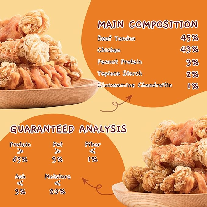 Jungle Calling Beef Tendons for Dogs, Chicken Wrapped Tendons Dog Chews Long Lasting Hip and Joint Supplement for Dogs with Glucosamine (Knotted Bone)