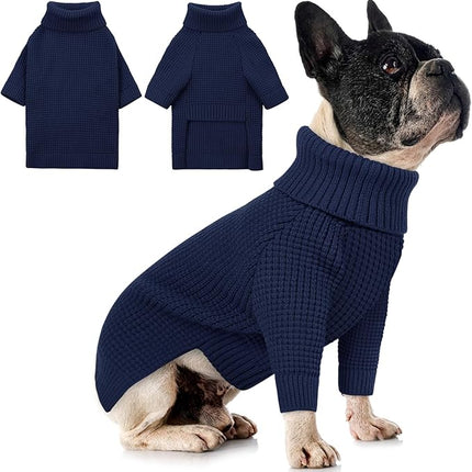 Queenmore Navy Blue Dog Turtleneck Sweater, Small, Solid, Polycotton, X-Small