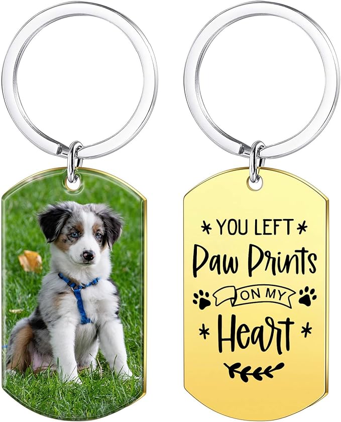 Funnylife Personalized Pet Memorial Keychain for Dogs Custom Dog Picture Keychain Pet Keepsake Loss of Dog Sympathy Gifts