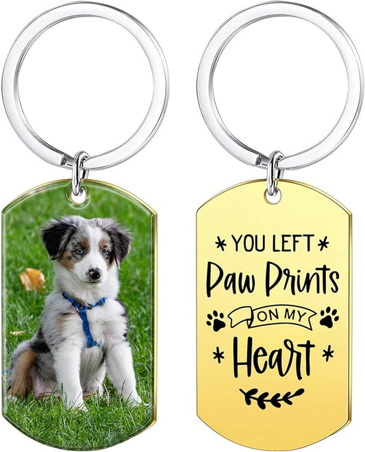 Funnylife Personalized Pet Memorial Keychain for Dogs Custom Dog Picture Keychain Pet Keepsake Loss of Dog Sympathy Gifts
