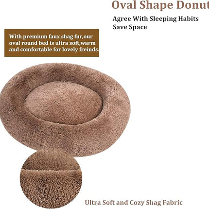 Coohom Oval Calming Donut Cuddler Dog Bed,Shag Faux Fur Cat Bed Washable Round Pillow Pet Bed(30"/36"/43'') for Small Medium Dogs (XL(36"x27"x7"), Camel)