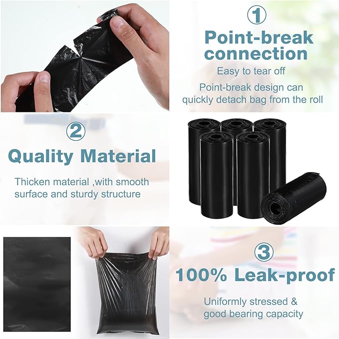Teling 3000 Count Dog Poop Bags Pet Waste Bags for Poop with 3 Dispensers for Home, Outdoor, Puppy Walking, and Travel, 12 x 8.6 Inch(Black)