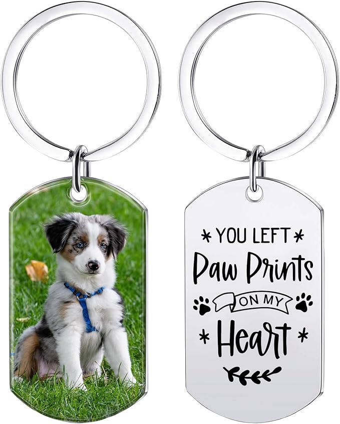 Funnylife Personalized Pet Memorial Keychain for Dogs Custom Dog Picture Keychain Pet Keepsake Loss of Dog Sympathy Gifts