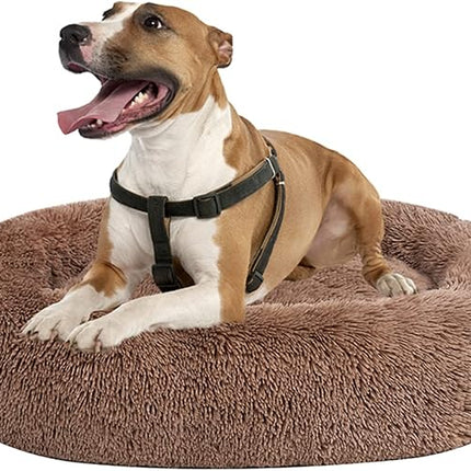 Coohom Oval Calming Donut Cuddler Dog Bed,Shag Faux Fur Cat Bed Washable Round Pillow Pet Bed(30"/36"/43") for Small Medium Dogs (XXL(43"x34"x8"), Camel)
