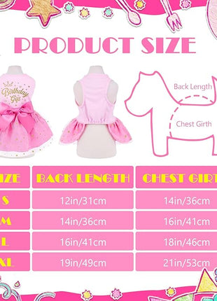 Birthday Dog Dress, Princess Dog Dress Tulle Puppy Skirt Doggie Birthday Outfit Pink Clothes for Small Dogs, Cat Pet Apparel (Small, Birthday)