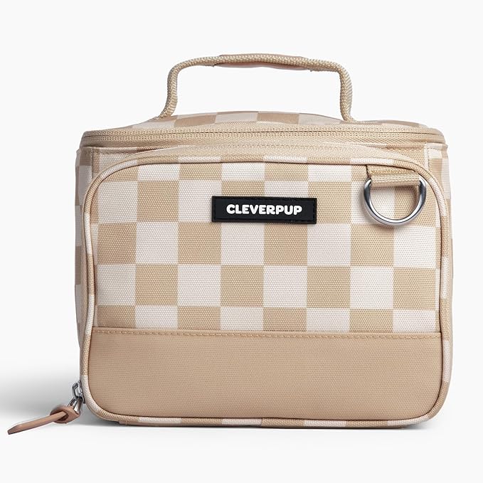 Small 7-Piece Bistro Box Dog Food Travel Kit, 6-Cup Kibble Storage, 2 Silicone Bowls, Mat & Scoop - Premium Portable Pet Food Kit for Weekends, Overnights, Daycare & Camping, Checkerboard