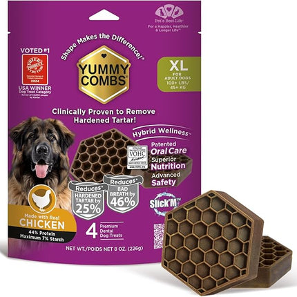 Yummy Combs Dog Dental Treats – Vet VOHC Approved, Removes Tartar & Cleans Teeth – Yummy High Protein Chicken Treat for Extra Large Dogs (Mini Pack, 4 Count)