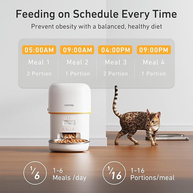 Automatic Cat Feeders - 2L Cat Food Dispenser Easy to Use, Timed Automatic Pet Feeder with Over 180-day Battery Life, 1-6 Meals Dry Food Programmable Portion Control Also for Dogs
