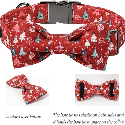 Lionet Paws Christmas Dog Collar with Bow tie,Cute Christmas Tree Red Dog Collar Bow Tie for Dogs and Cats Female, XS, Neck 8-12 inches