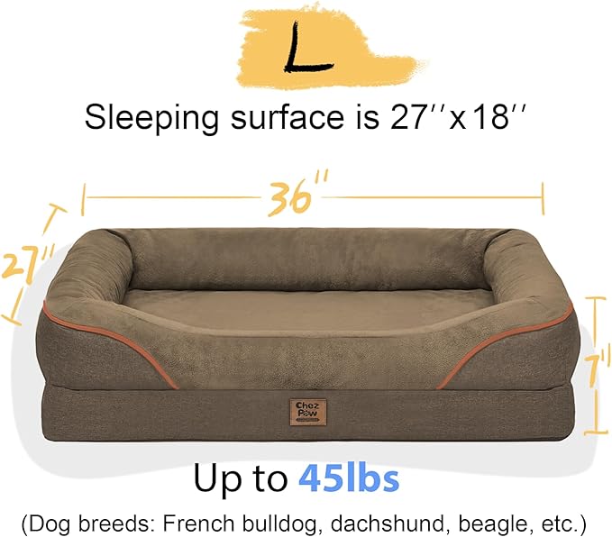 Washable Orthopedic Large Dog Bed - Big Dog Beds with Removable Waterproof Cover and Non-Slip Bottom XL Large Pet Beds with Bolster Extra Large Dogs Bed