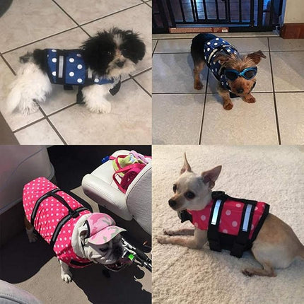 HAOCOO Dog Life Jacket Vest Saver Safety Swimsuit Preserver with Reflective Stripes/Adjustable Belt Dogs(Pink Polka Dot,L)