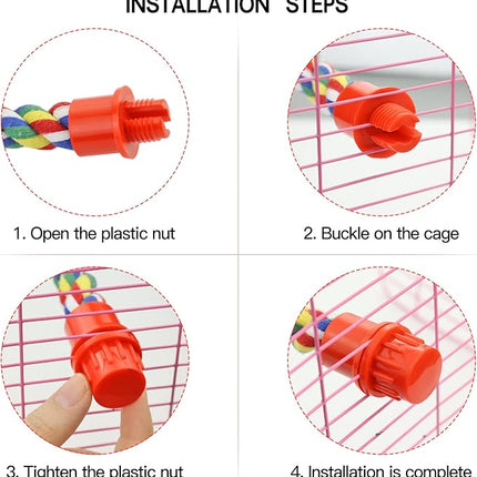 Bird Rope Perches for Parrots, Cockatiels, Parakeets, Budgie Cages Comfy Birds Colorful Rope Toy (31.5inch Plastic nut)