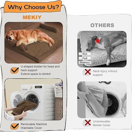 Large Dog Bed Orthopedic Washable - Beds Bolster - Extra Large Big Dogs - Waterproof with Removable Cover - Memory Foam Couch Sofa - Coffee Dog Bed