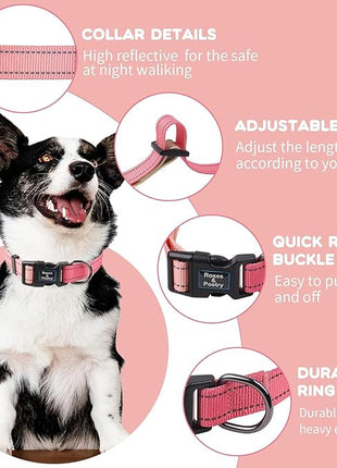 Roses&Poetry Pink Dog Collar for Female Dogs Reflective with Pink Gradient Color, Adjustable XSmall Puppy Collars Tiny for Small Medium Large Dogs (Pink Gradient-XS)