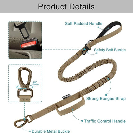 Dog Collar and Leash: - Nylon K9 Collars with Handle and Heavy Duty Metal Buckle for Medium and Large Dogs with 3 Patches and Airtag Case Holder (XL, Brown-Set)