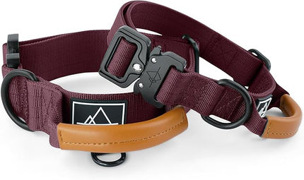 Made to ROAM Premium Explorer Control Collar - Adjustable Heavy Duty Nylon Dog Collar with Quick-Release Metal Buckle and Leather Handle (Vermont Weekends, Size 2, Control)