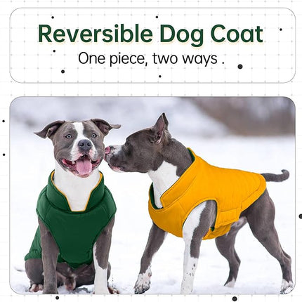 Lelepet Reversible Dog Coat Waterproof Dog Jacket Windproof Puffer Vest for Winter Warm Lightweight Coats for Small Dogs Adjustbale Hook & Loop Pet Apparel with Leash Hole, Shih Tzu, Green, S