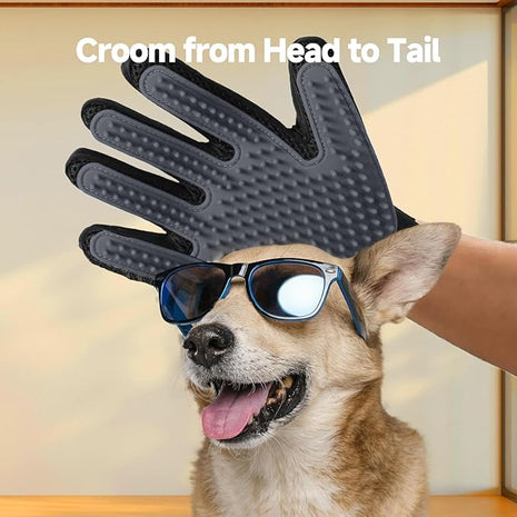 Cat & Dog Grooming Gloves for Shedding - Efficient Deshedding Pet Grooming Gloves 2-in-1 Deshedding Brush & Massage Mitt-Safe for Dogs & Cats (1 Pair Gray)