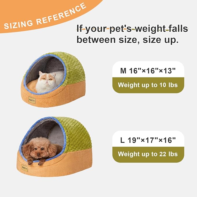 Jiupety Cute Cat Beds for Indoor Cats, Cave Bed for Kittens, Hideaway Cat House & Tent with Anti-Slip Bottom, Washable Removable Cushion, M(16"x16"x13"), Green