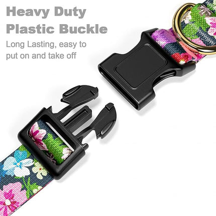 Rnivvi Dog Collar for Small Dogs, Cute Floral Heavy Duty Adjustable Puppy Collar with Quick Release Buckle for Boy Girl & Female, Pet Accessories for Walking Running, S Length 3/4" Width, Elegant
