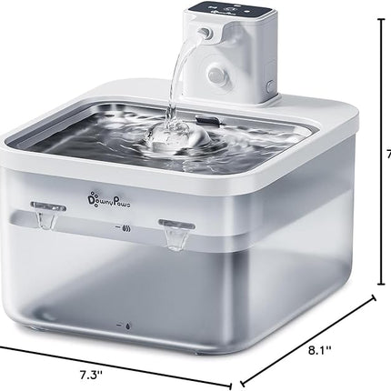 DownyPaws Battery Operated Cat Water Fountain Stainless Steel, 84oz/2.5L Fursink Wireless Pet Water Fountain for Cats Inside, Automatic Dog Water Dispenser with Faucet, Quiet Pump, BPA-Free, White