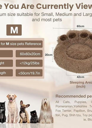 Calming Dog Bed Cat Bed Medium Size Dog - Donut Washable Medium Pet Bed, Warm Kitten Nest 24 inches Anti-Slip Round Fluffy Plush Faux Fur Cat Bed, Fits up to 25 lbs Pets, (Classic Camel)