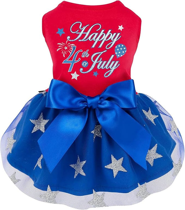 Happy 4th of July Dog Dress Outfit Patriotic Stars Dog Tulle Dress Independent Day Dogs Pet Doggie Apparel Clothes for Small Puppy Cats Girl