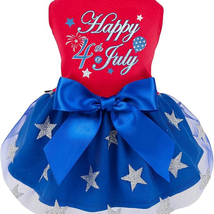 Happy 4th of July Dog Dress Outfit Patriotic Stars Dog Tulle Dress Independent Day Dogs Pet Doggie Apparel Clothes for Small Puppy Cats Girl