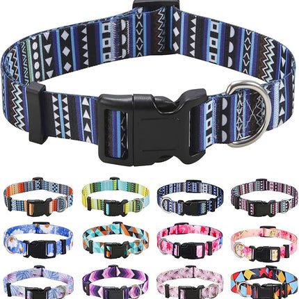 Dog Collar with Bohemia Floral Tribal Geometric Patterns - Soft Ethnic Style Collar Adjustable for Small Medium Large Dogs（Bohemian Blue,M）