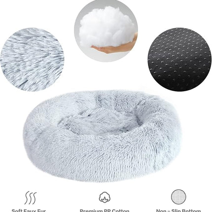NOYAL Calming Donut Dog Bed for Small to Medium Dogs & Cats - Plush Faux Fur Anti-Anxiety Pet Bed with Machine Washable Cover & Non-Slip Base