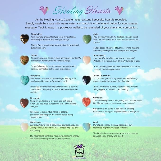 Pet Perennials Cat Memorial Candle – Cat Bundle Healing Hearts Pet Memorial Candle with Keepsake Heart Stone & Card – Candles for Grief, Sympathy, and Remembrance