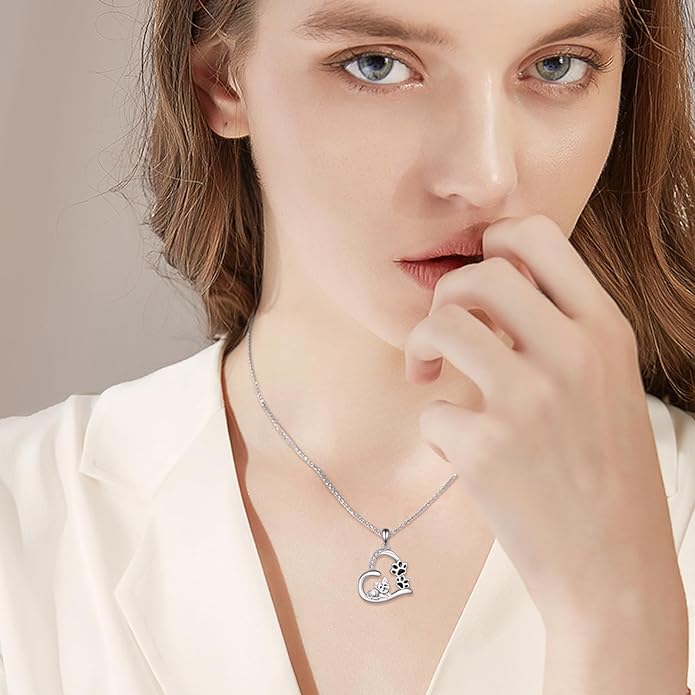 VONALA French Bulldog Guinea Pig Fox Sloth Necklace 925 Sterling Silver Cute Animal Heart Pendant Jewelry Gifts for Women