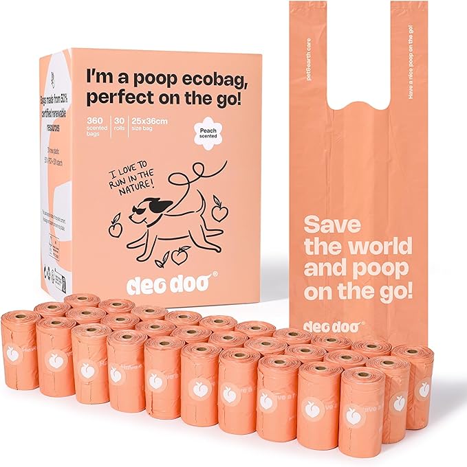 Dog Poop Bags with Handles 30 Rolls 360 Counts Big Sizes Leak Proof and Extra Thick Waste Bags Refill Rolls for Walking Small Medium Large Dogs Cats Litter Peach Scented