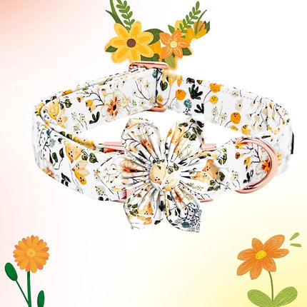 Elegant little tail Dog Collar, Floral Print Spring Pet Collars with Flower Pet Gift Girl Flower Collar Female Adjustable Dog Collars for Small Dogs