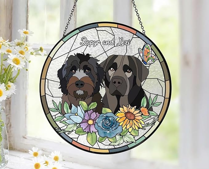 Custom Dog Portrait Stained Glass Light Catcher, Pet Memorial Stained Glass Photo Light Catcher, Staineds Glass Dog Memorial, Loss of Dogs Sympathy Gift Personalized, Pet Loss Gift /7