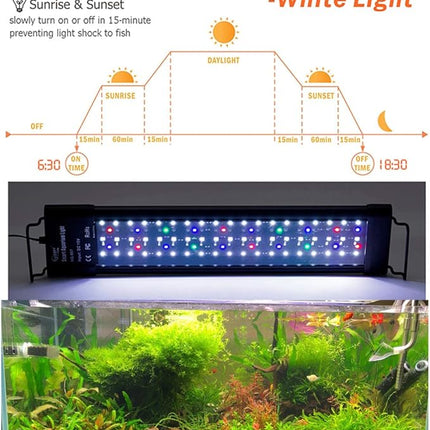 hygger Auto On Off 48-55 Inch LED Aquarium Light Extendable Dimable 7 Colors Full Spectrum Light Fixture for Freshwater Planted Tank Build in Timer Sunrise Sunset