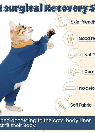 Cat Hair Sticky Onesie, Prevent Hair Loss Cat Pajamas, Long Sleeves Anti-Licking & Skin Disease Recovery Suit for Cats, Sphynx Clothes Costumes Outfits for Pet