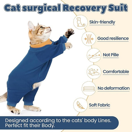 Cat Hair Sticky Onesie, Prevent Hair Loss Cat Pajamas, Long Sleeves Anti-Licking & Skin Disease Recovery Suit for Cats, Sphynx Clothes Costumes Outfits for Pet