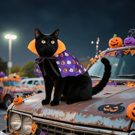 LESYPET Cat Halloween Costume Cats Pumpkin Cloak, Wizard Bandana for Puppy Cat Cosplay for Halloween, Christmas, Party