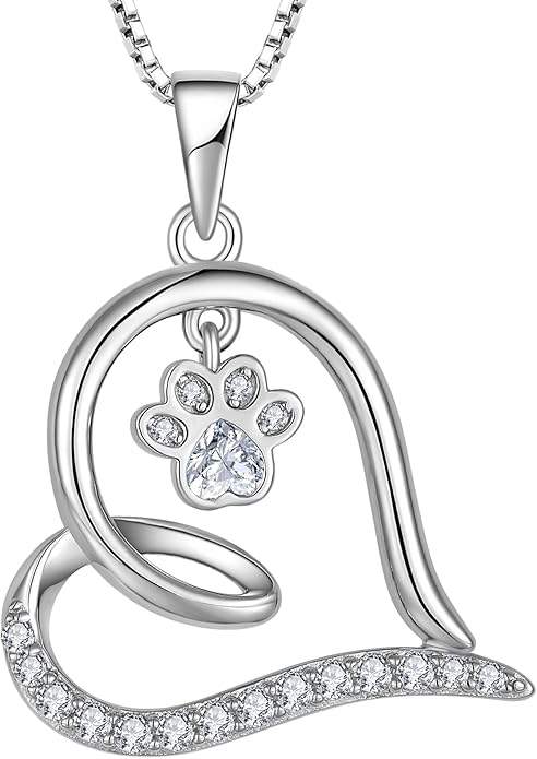 STARCHENIE Puppy Dog Necklace 925 Sterling Silver Love Heart Pendant Cat Pet Paw Print Jewelry for Women